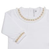 CAMEL HAND-SMOCKED BODYSUIT