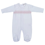 PALE PINK HAND-SMOCKED BABYGROW